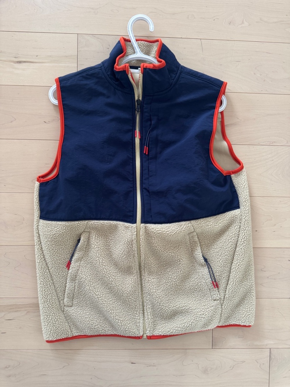 Old Navy Navy and Cream Sherpa Vest with Red Trim